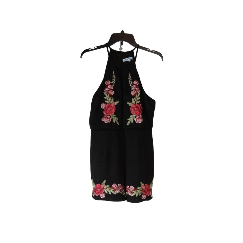 She + Sky Womens Romper Black‎ Floral Halter Neck Sleeveless Back Zip Large